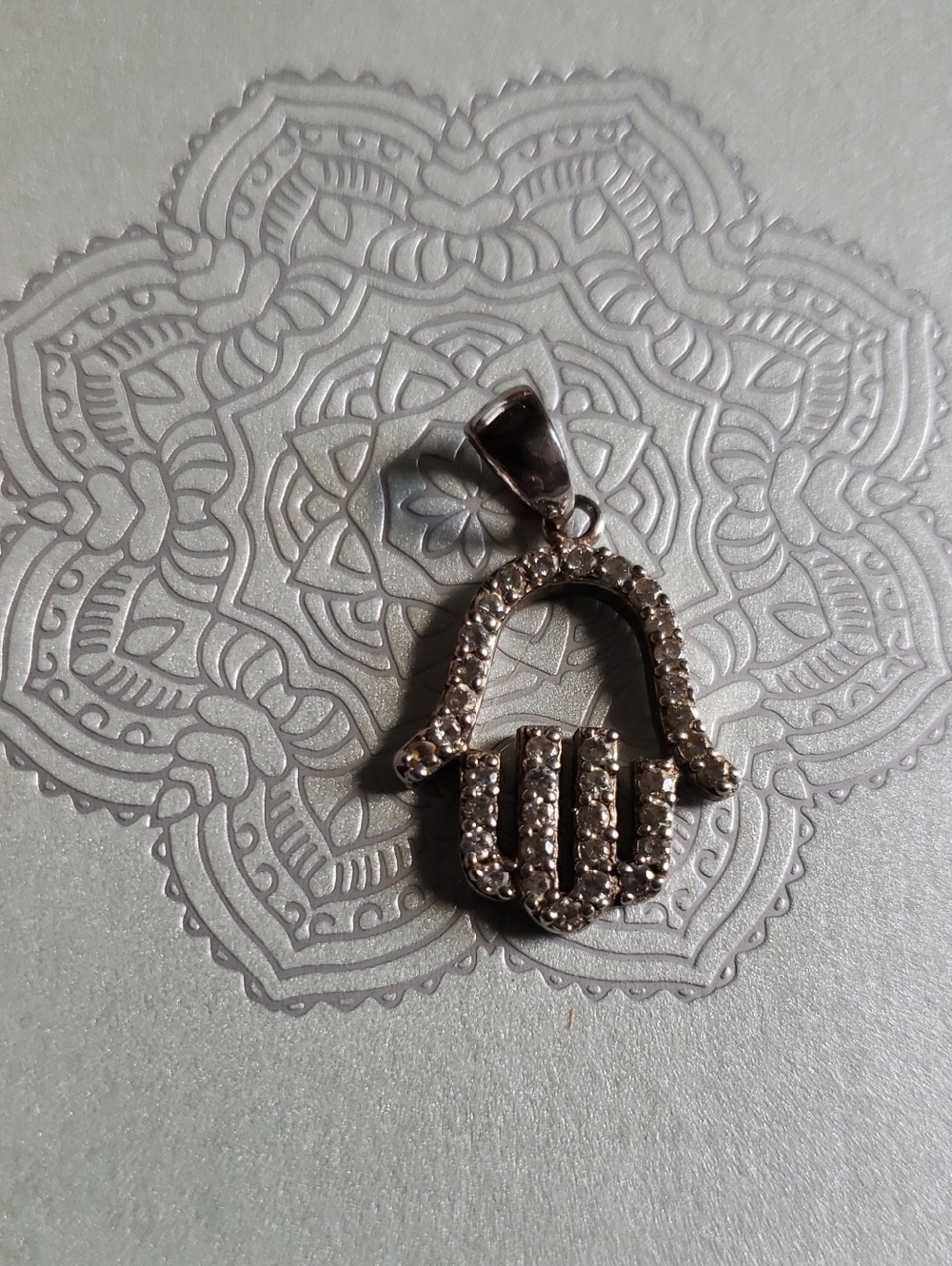 Silver Crystal Hamsa Hand Pendant Necklace Charm